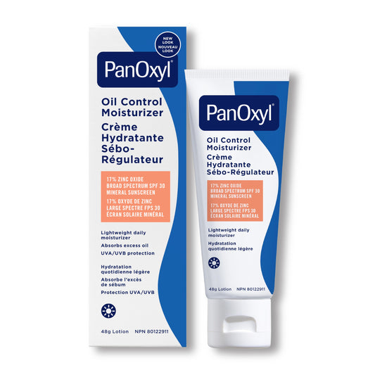 PanOxyl Oil Control Moisturizer SPF 30, Mineral Sunscreen, Daily Moisturizer Recommended by U.S. Dermatologists, Nourishes, Controls Excess Oil, Matte Finish, No White Cast, 48g