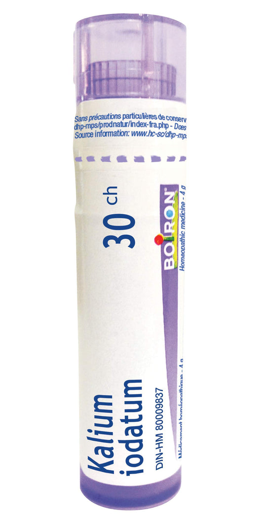 Boiron Kalium iodatum 30ch,Homeopathic medicine. Each tube contains 4 g (approximately 80 pellets)