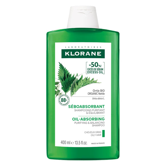 Klorane - Oil Absorbing Shampoo with Organic Nettle for Oily Hair and Scalp - Helps Absorb Excess Oil - 400ml