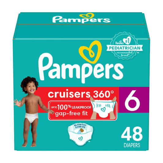 Pampers Diapers - Cruisers 360° - Size 6, up to 100% Leakproof Fit, Designed for Active Babies, Pull On Diaper, EZ Off Tabs Designed for Easy Changes, 1 Pack (Count of 48)