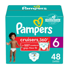 Pampers Diapers - Cruisers 360 degrees - Size 6, 48 Count, up to 100% Leakproof Fit, Designed for Active Babies, Pull On Diaper, EZ Off Tabs Designed for Easy Changes