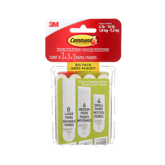 Command Picture Hanging Strips 17211-BPEF, White, Assorted, 34 Strips Per Pack