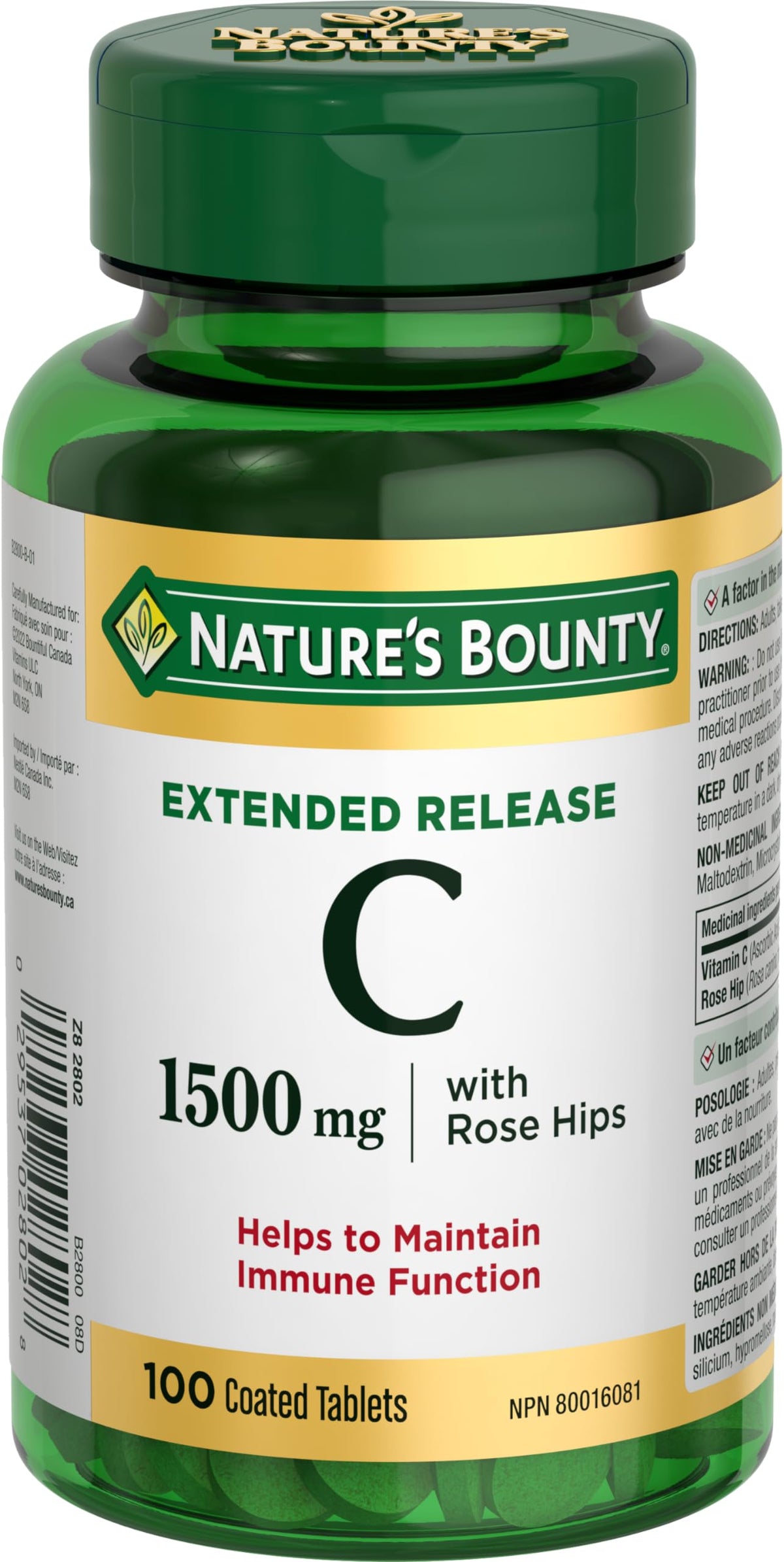 NATURE'S BOUNTY Vitamin C With Rose Hips, 1500 mg, Extended Release, Helps Maintain Immune Function, Coated Tablets, 192.7 g
