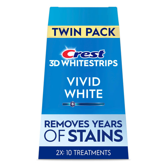 Crest 3D Whitestrips Vivid White At-home Teeth Whitening Kit, Twin Pack, 2x10 Treatments, 6 Levels Whiter