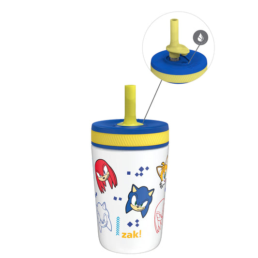Zak Designs Sonic The Hedgehog Kelso Toddler Cups for Travel or at Home, 12oz Vacuum Insulated Stainless Steel Sippy Cup with Leak-Proof Design is Perfect for Kids (Sonic, Tails, Knuckles)