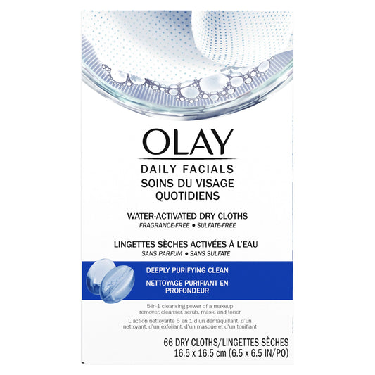 Olay Daily Facials Deeply Purifying Cleansing Cloths, Gentle Makeup Remover, Fragrance-Free, 66 Count