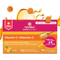 Honibe 100% Pure Honey Lozenges | Made in Canada | With Vitamin C for Health Support | 1 pack (10 lozenges) | Natural Orange
