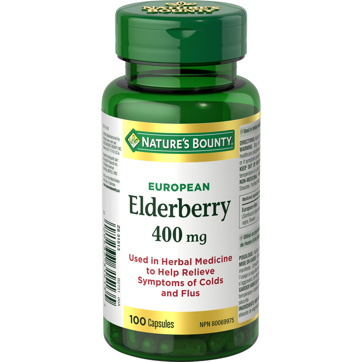 Nature's Bounty Elderberry 400 Mg, 100 Capsules, Help relieve symptoms of colds and flus