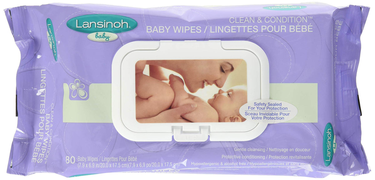 Lansinoh Clean & Condition Baby Wipes – Pack of 80, 1 pack