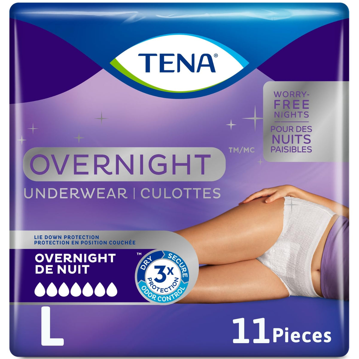 Tena Incontinence Underwear for Overnight, Unisex, Large, 11 Count