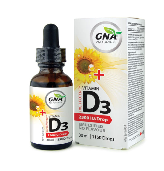 GNA Naturals Vitamin D3 Drops 2500 IU, 30ml - Liquid Vitamin D3 for Adults - High Potency, Flavorless, Easy to Absorb - Pure D3 Supplement for Daily Wellness - Supports Bone, Heart and Teeth Health