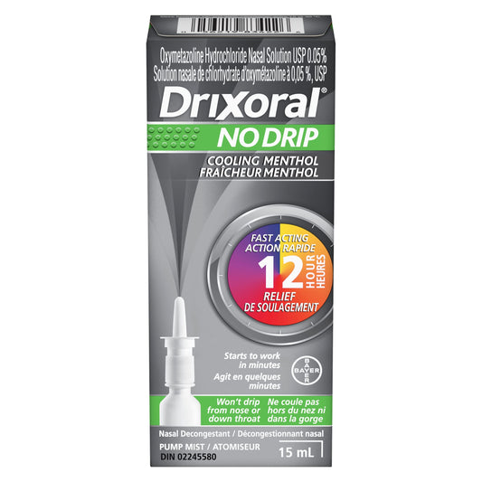 Drixoral No Drip Cool Menthol Spray, Cooling Sensation with 12 Hour Relief, 15ml