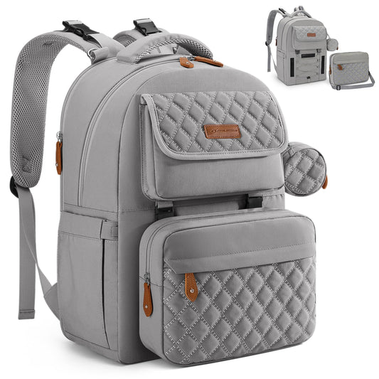 Maelstrom Large Diaper Bag,29L-45L Expandable Diaper Bag Backpack for 2 Kids/Twins, with Removable Cross Body Bottle Bag for Mom/Dad,Stylish Baby Bag Gift for Boys/Girl-Mothers Day Gifts-Grey