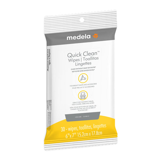 Medela Quick Clean Breast Pump and Accessory Wipes 30 Count, Resealable, Convenient and Hygienic On the Go Cleaning for Tables, Countertops, Chairs, and More