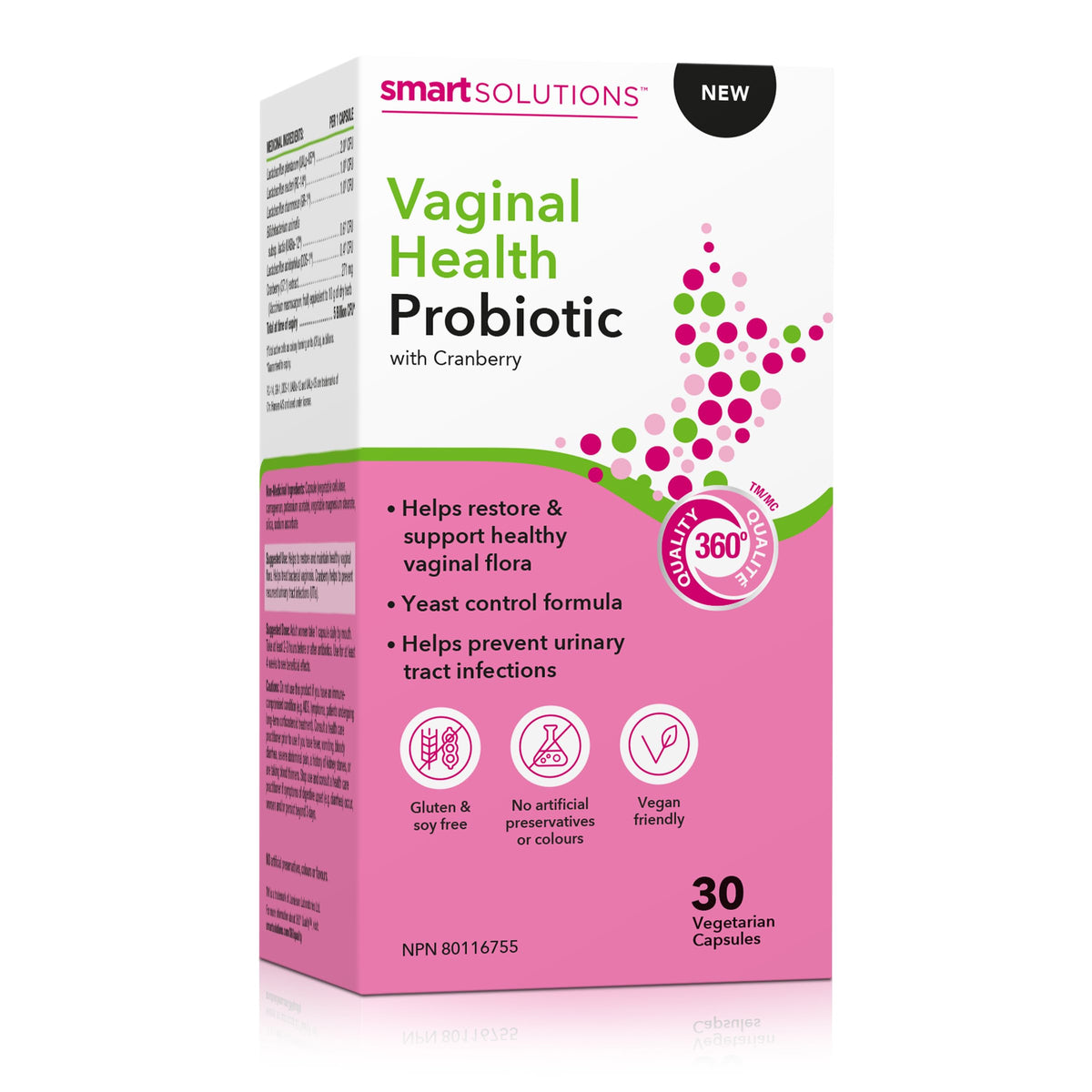Smart Solutions Vaginal Health Probiotic 5 Billion CFU with 271 mg Cranberry, Helps to Restore and Support Healthy Vaginal Flora, and Intestinal Health, 30 Vegetarian Capsules