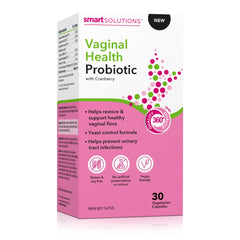 Smart Solutions Vaginal Health Probiotic 5 Billion CFU with 271 mg Cranberry, Helps to Restore and Support Healthy Vaginal Flora, and Intestinal Health, 30 Vegetarian Capsules