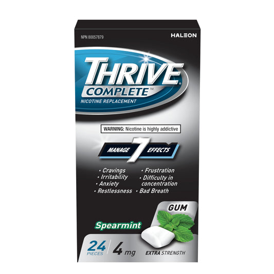 Thrive Complete Nicotine Replacement Gum, 4mg Extra Strength, Spearmint, 24 Count