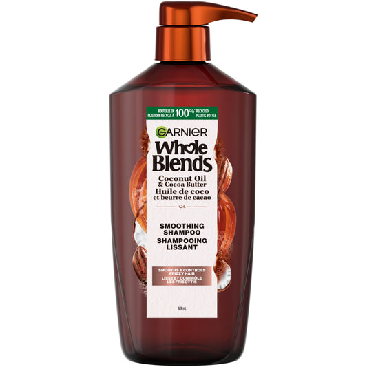 Garnier Whole Blends Smoothing Shampoo for Frizzy Hair, with Coconut Oil and Cocoa Butter Extract, Paraben-Free, 828ml