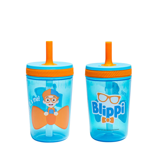 Zak Designs Blippi Kelso Toddler Cups for Travel or at Home, 15oz 2-Pack Durable Plastic Sippy Cups with Leak-Proof Design is Perfect for Kids (Blippi)