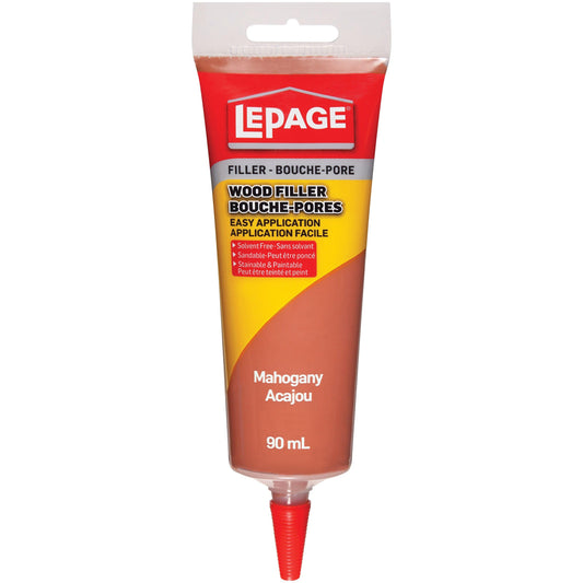 Lepage Wood Filler - Tinted Wood Putty for Repairs, Holes, & Cracks, Paintable & Stainable - Mahogany Color, 90 mL, 1 Pack