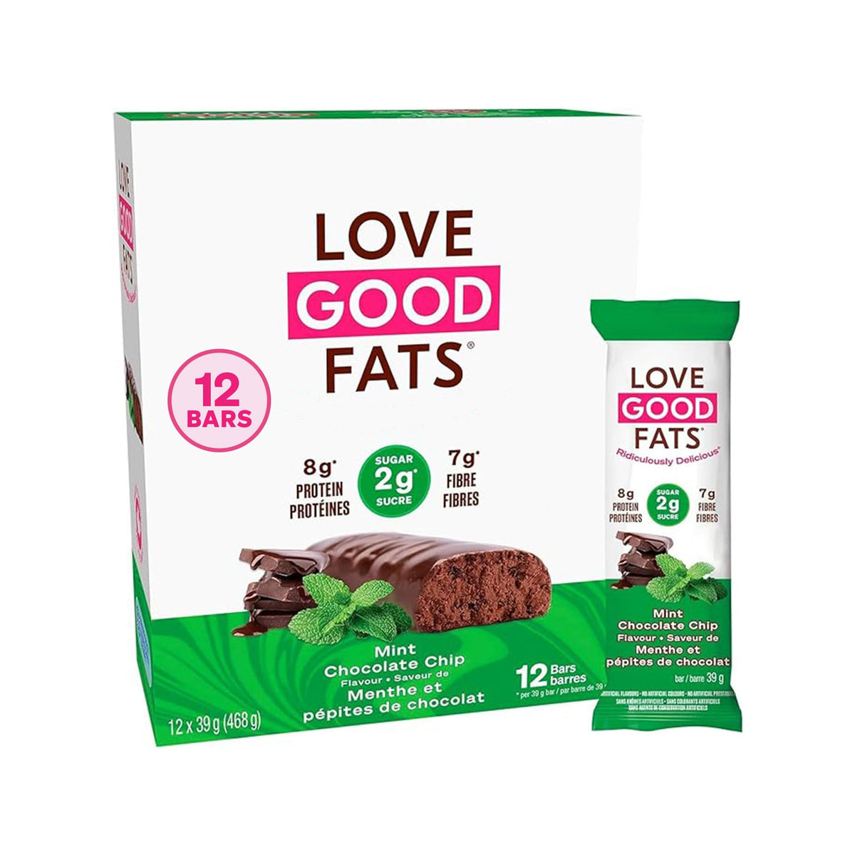 Love Good Protein Truffle Bars | Keto Snack Bars | Low Sugar, Low Carb & Gluten Free | Truffle Mint Chocolate Chip - 12 Pack