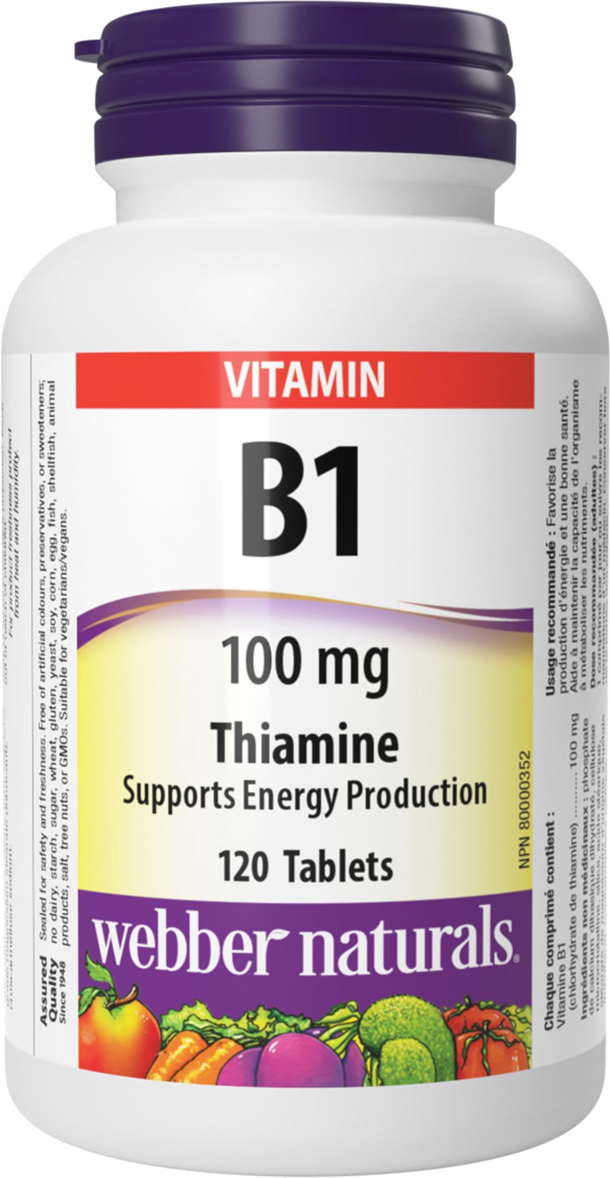 Webber Naturals Vitamin B1 Thiamine 100 mg, 120 Tablets, Supports Energy Production, Vegan