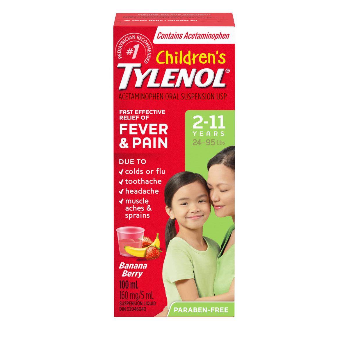 Tylenol Children's Medicine, Fast Effective Relief Fever & Pain, Banana Berry Liquid, Pack of 1, 100mL