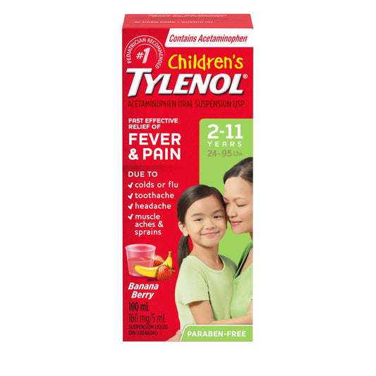 Tylenol Children's Medicine, Fast Effective Relief Fever & Pain, Banana Berry Liquid, Pack of 1, 100mL