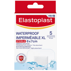 ELASTOPLAST XL Waterproof Bandages, Large Bandages for Post-Operative and Everyday Acute Wound Care, Extra Skin-Friendly Sterile Dressings, Bacteria Shield, First Aid Supplies, 5 Strips