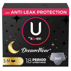 U by Kotex Dreamwear Overnight Period Underwear for Women, Disposable, Small/Medium, 18 Count (3X6)