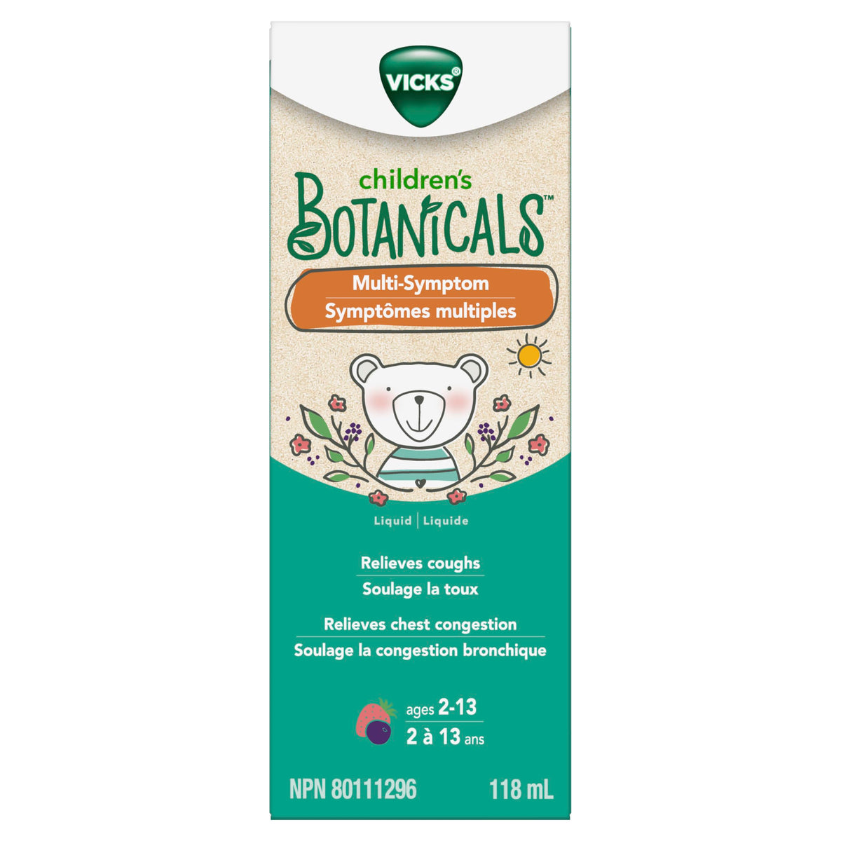 Vicks Children's Botanicals Blend, Multi-Symptom Cough Syrup for Kids, Daytime Kids Cold Medicine, Berry Flavour, Ages 2-13, 118 mL