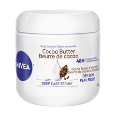 NIVEA Cocoa Butter Body Cream for Dry Skin, 48-Hour Moisturizing Body Butter, Fast-Absorbing, Non-Greasy Daily Body Moisturizer With Vitamin E and Cocoa Butter, Instant Dryness Relief, 439g