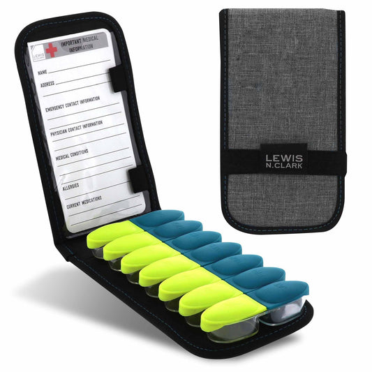 Lewis N. Clark Magnetic Folding Pill Organizer Supplement Case for OTC Medicine, Gray, 4 x 7.25 x 1 Inch, Magnetic Folding Pill Organizer Supplement Case for Otc Medicine, Prescription Vitamins - 14 Slots