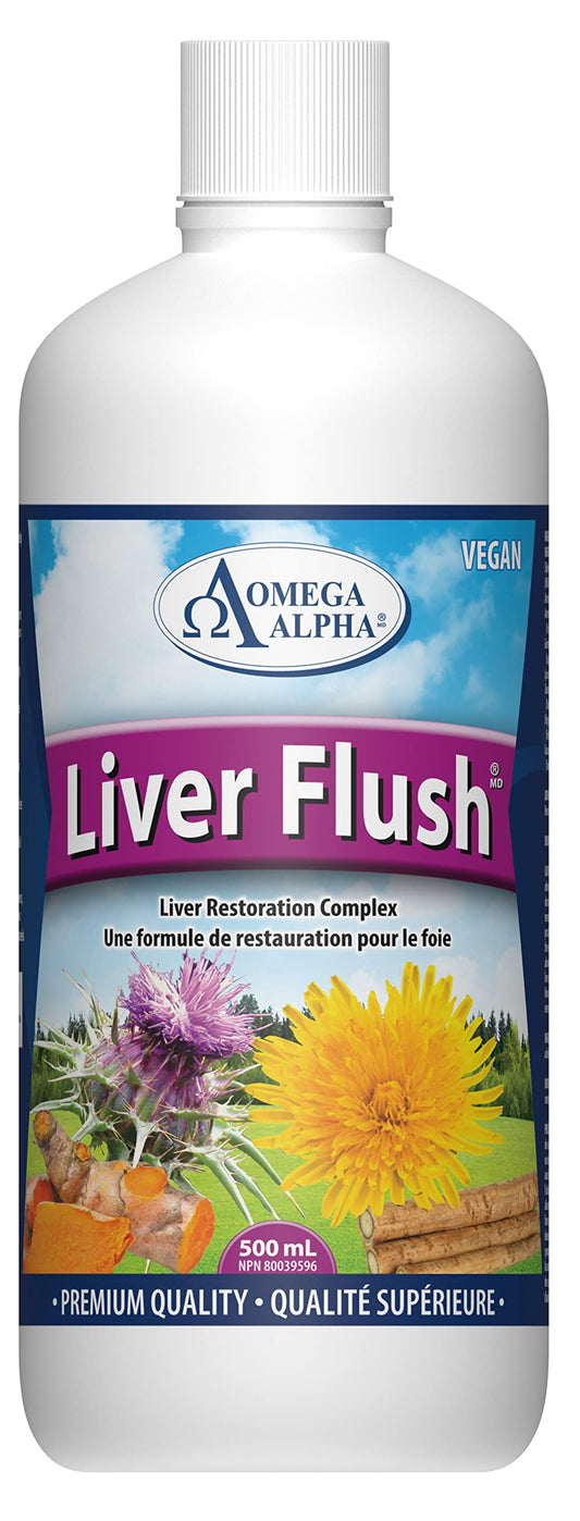 Omega Alpha Liver Flush, Vegan 500ml Liquid Supplement 16-Servings - Detox and Cleanse, Liver Restoration Complex - Helps Flush Out Waste Metabolites & Improve Bile Excretion - Support Normal Function