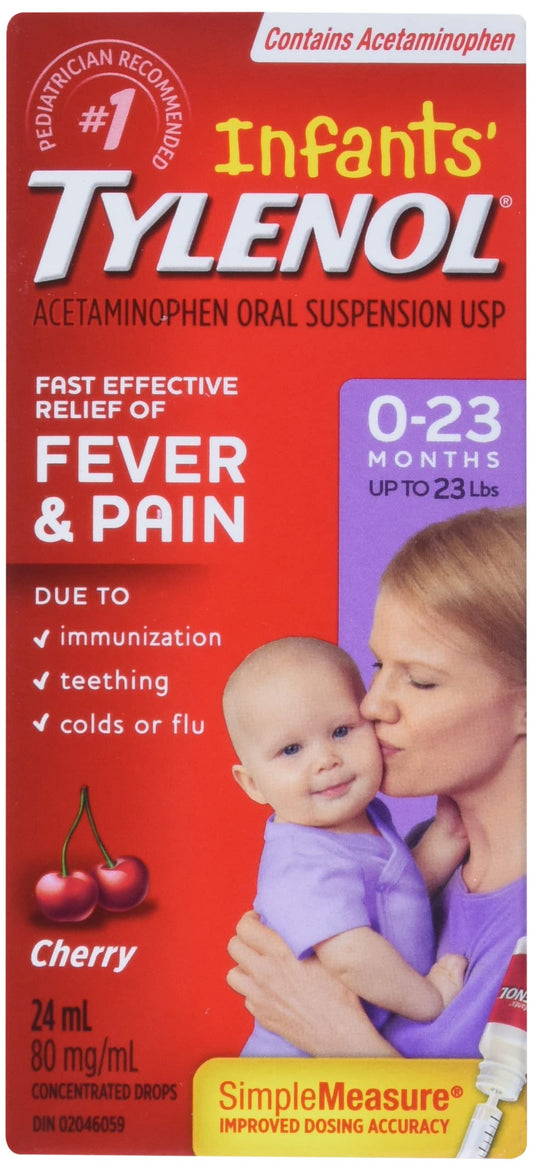 Tylenol Infant Fever, Teething and Pain Reliever for Baby, Cherry Suspension Medicine, 24mL
