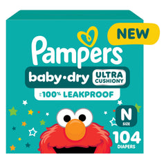 Pampers Baby Dry Diapers Newborn - Size 0, 104 Count, Absorbent Disposable Diapers