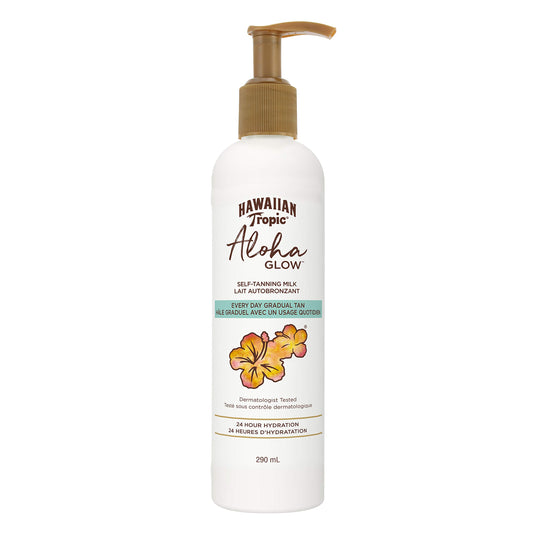 Hawaiian Tropic Aloha Glow Sunless Self Tanning Milk, 290mL | Gradual Tanning Milk, 24 hour Hydrating, Sunless Tanner, Coconut Scent 290 mL