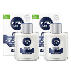 NIVEA MEN Sensitive Skin After Shave Balm, After Shave for Men with Sensitive Skin, No Drying Alcohol, Aftershave Instantly Soothes & Protects, Dermatologically-Tested Skin Care, 2 x 100 mL