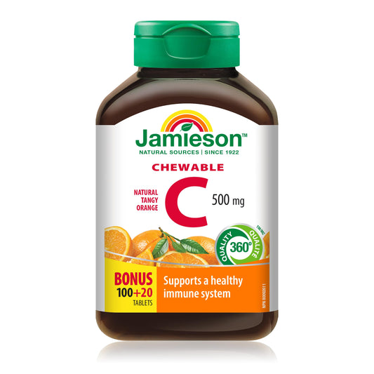 Jamieson Chewable Vitamin C 500 mg - Tangy Orange, 120 Count (Pack of 1)