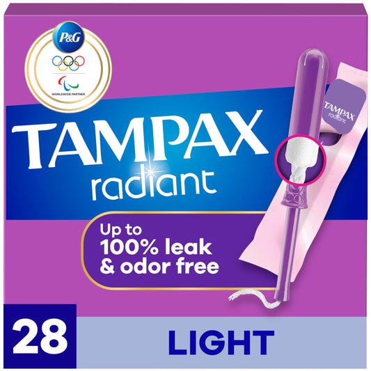 Tampax, Radiant Tampons, Plastic Applicator, Light Absorbency, 28 Count