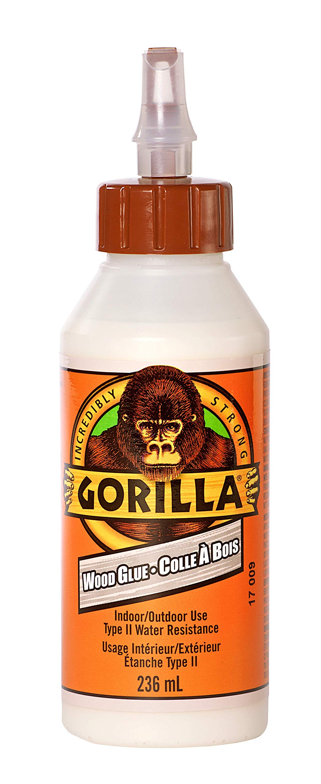 Gorilla Wood Glue, Indoor & Outdoor Carpentry Projects, Paintable, Sandable, Moisture Resistant, Clamping, Natural Color, 8oz/236mL, (Pack of 1)