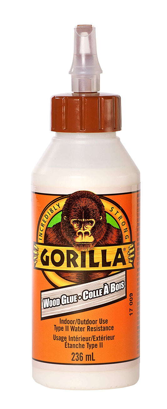 Gorilla Wood Glue, Indoor & Outdoor Carpentry Projects, Paintable, Sandable, Moisture Resistant, Clamping, Natural Color, 8oz/236mL, (Pack of 1)