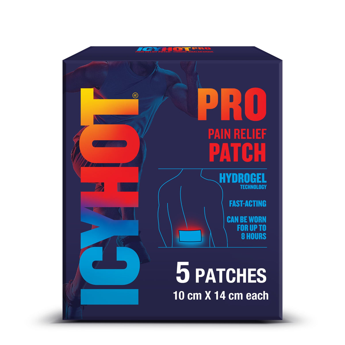 Icy Hot Pro Pain Relief Patch, Fast-Acting Patch for Muscle Ache and Joint Pain, Simple Backache, Strains and Sprains, Camphor 3%, Menthol 5% and Advanced Hydrogel Technology, 5 Count