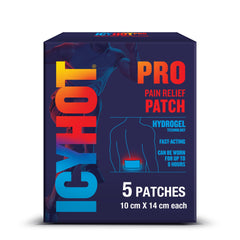Icy Hot Pro Pain Relief Patch, Fast-Acting Patch for Muscle Ache and Joint Pain, Simple Backache, Strains and Sprains, Camphor 3%, Menthol 5% and Advanced Hydrogel Technology, 5 Count