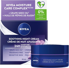 NIVEA Soothing Night Face Cream, 24H Moisture 50 mL | Night Face Moisturizer for Sensitive Skin with Grape Seed Oil