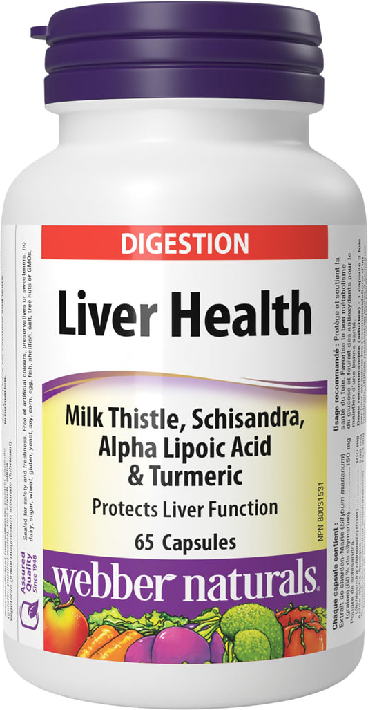 Webber Naturals Liver Health with Milk Thistle, Schisandra, Alpha Lipoic Acid & Turmeric, 65 Capsules