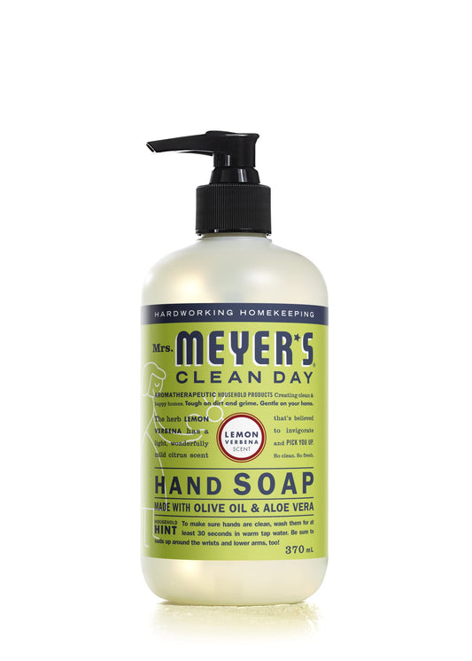 Mrs. Meyer's Clean Day Liquid Hand Soap, Lemon Verbena, Stocking Stuffers, Cruelty Free and Biodegradable Hand Wash Made with Essential Oils, 370 ml Soap Pump Bottle