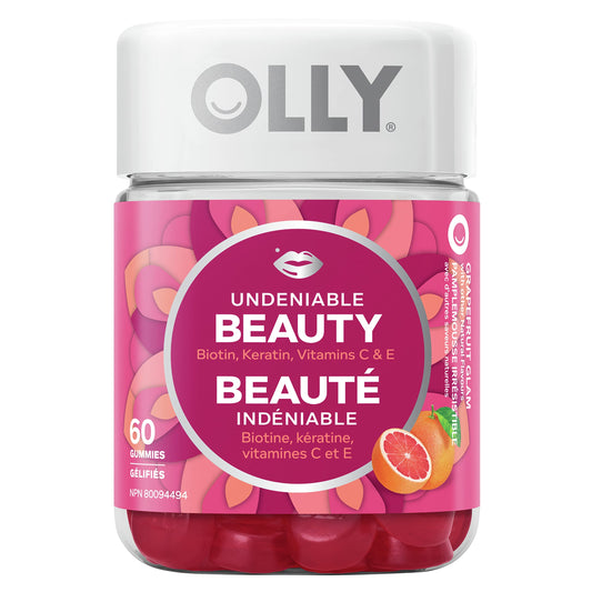 OLLY Undeniable Beauty Gummy Supplement for women Grapefruit Glam with biotin, keratin and vitamins C & E 30 day supply 60 gummies