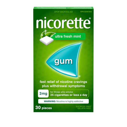 Nicorette Nicotine Gum, Quit Smoking Aid and Smoking Cessation Aid, Ultra Fresh Mint, 2mg, 30 pieces