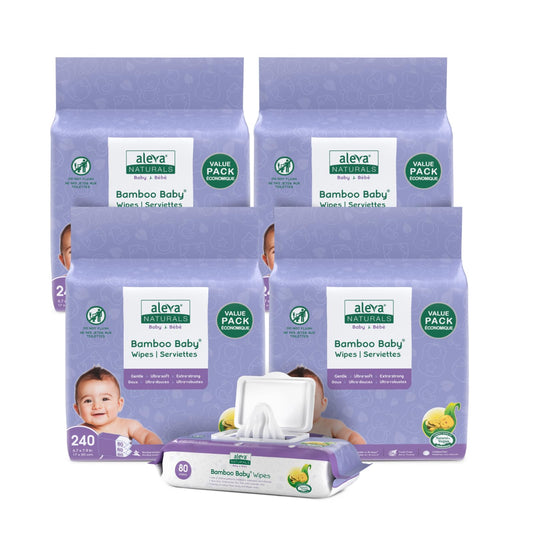 Aleva Naturals Bamboo Baby Wipes 960 Count, Extra Strong and Soft Diaper Wipes, Hypoallergenic, Biodegradable and Soft Wet Wipes - Pack of 4
